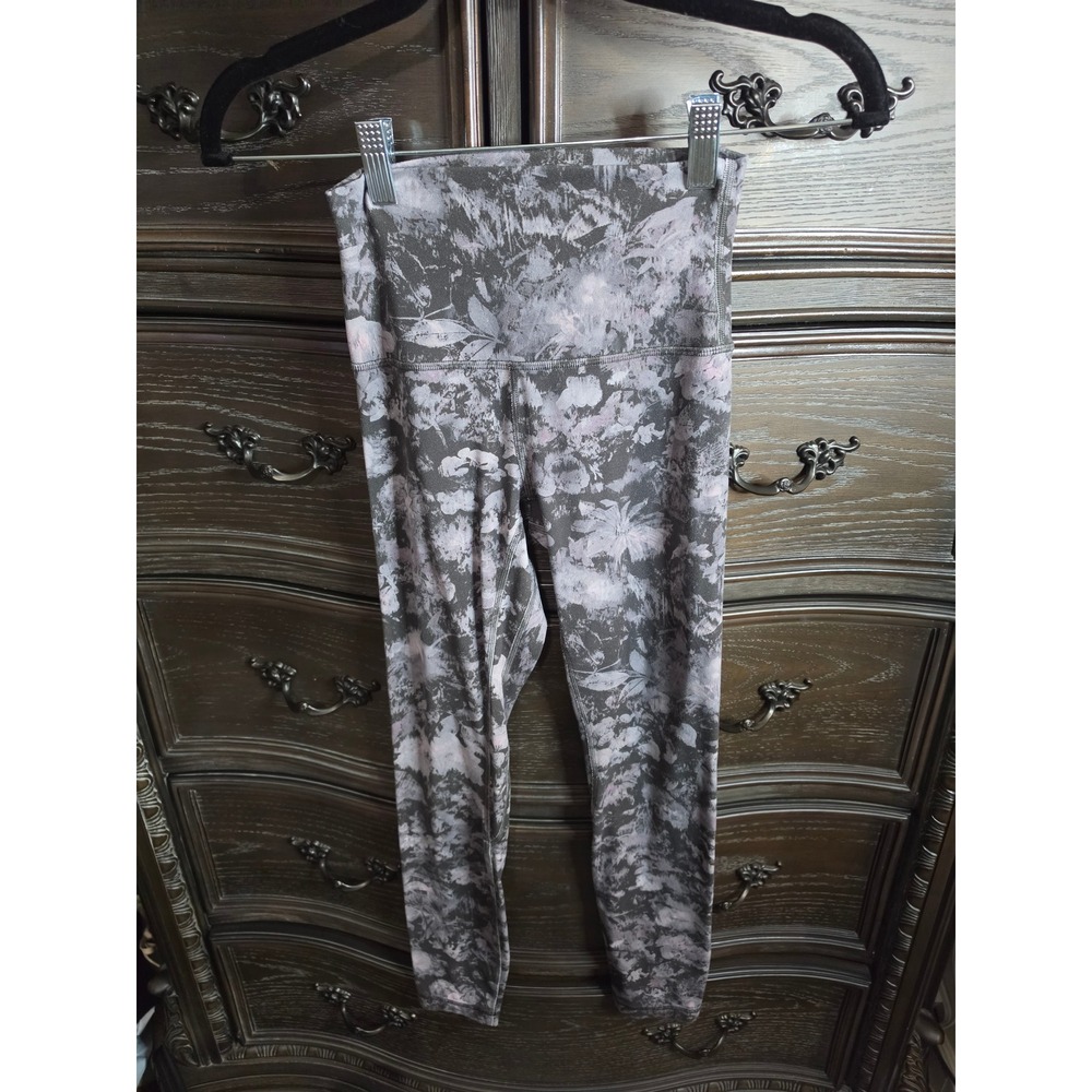 Lululemon Wunder Under High Rise Leggings Grey Floral Print LW5BYXS Size 2